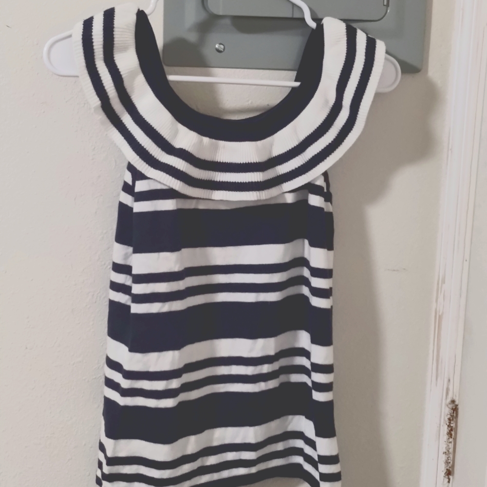 Loft Ruffle Blue and White Tank Top